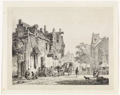 Stadtansicht mit Pferdewagen von Cornelis Springer