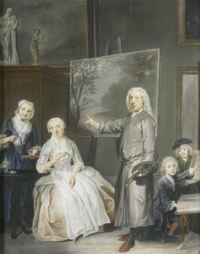 Der Landschaftsmaler Dirk Dalens III (1688-1753) mit seiner zweiten Ehefrau Maria Schaack (gest. 1766) und den Kindern Anna (geb. 1725), Willem (1737-60) und Jacobus (1741-63) von Cornelis Troost