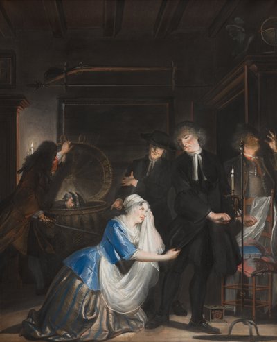 Falsche Tugend entdeckt: Die Entdeckung von Volkert im Wäschekorb von Cornelis Troost