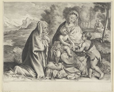 Landschaft mit der Heiligen Familie, Johannes dem Täufer und Elisabeth von Cornelis Visscher (II)