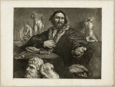 Porträt von Andrea Odoni, aus dem Kabinett Reynst; Variarum imaginum a celeberrimis artificibus pictarum Caelaturae (Kabinett Reynst: Gravuren verschiedener Bilder berühmter Künstler) von Cornelis Visscher