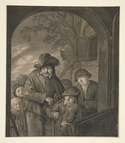 Ohne Titel (Musiker an einer Wirtshaustür) von Cornelis Visscher