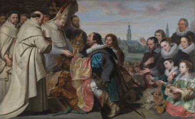 Die Rückgabe der Kirchenschätze an den heiligen Norbert nach der Niederlage des Häretikers Tankelin, mit einem Porträt der Familie Snoeck von Cornelis de Vos