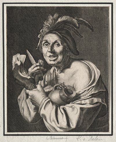 Ein Mann mit einem Schinken, gerade geschnitten von Cornelis van Dalen