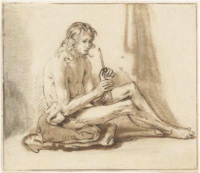 Sitzender nackter Mann mit Flöte von Cornelis van Noorde