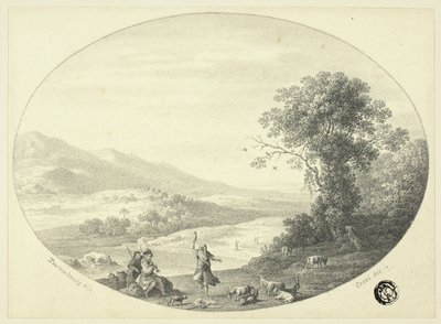 Italienische Landschaft mit Tänzer, Musikern und Ziegen von Cornelis van Poelenburgh