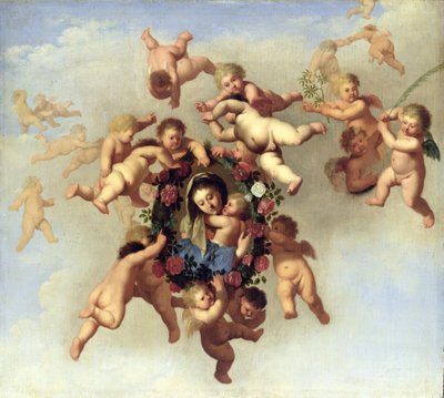 Engel tragen ein Porträt der Madonna in den Himmel von Cornelis van Poelenburgh or Poelenburch