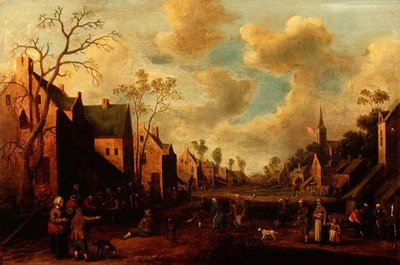 Bauern feiern auf einer Dorfstraße von Cornelius Droochsloot