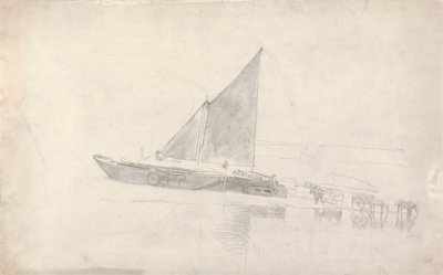 Studie von Booten mit Pferden und Karren von Cornelius Varley