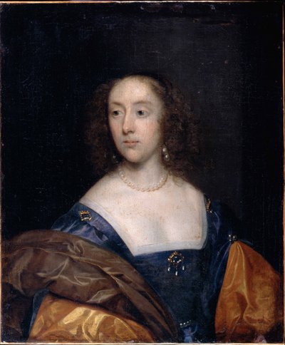 Porträt einer Dame in Blau von Cornelius the elder Johnson