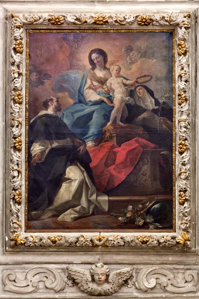Kirche des SS Salvatore, Altar des Rosenkranzes, Unsere Liebe Frau vom Rosenkranz, Leinwand von Corrado Giaquinto, Poggiardo, Lecce, Apulien von Corrado Giaquinto