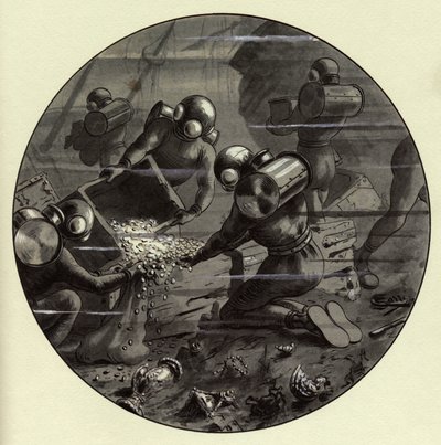 Illustration von Corrado Sarri für "Zwanzigtausend Meilen unter dem Meer" von Jules Verne. Illustrierte Ausgabe der 1920er Jahre. von Corrado Sarri