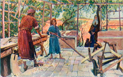 Jesus arbeitet zu Hause mit Joseph und Maria von Corwin Knapp Linson