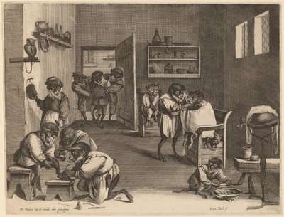 Der Friseursalon der Affen von Coryn Boel after David Teniers the Younger