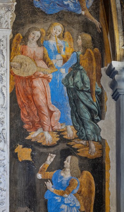 Wunder des Sakraments: Detail mit einigen musizierenden Engeln (Fresko) von Cosimo Rosselli