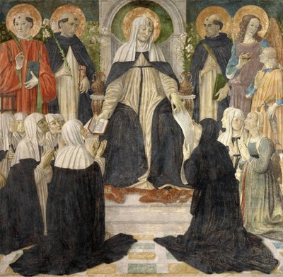 Heilige Katharina von Siena als geistliche Mutter der zweiten und dritten Orden des heiligen Dominikus, ca. 1499 von Cosimo di Lorenzo Rosselli