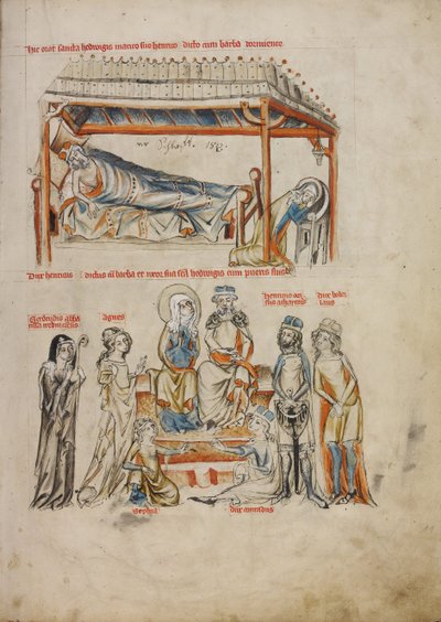 Heinrich schlafend und Hedwig betend. Heinrich und Hedwig mit ihren Kindern, 1353 von Court workshop of Duke Ludwig I