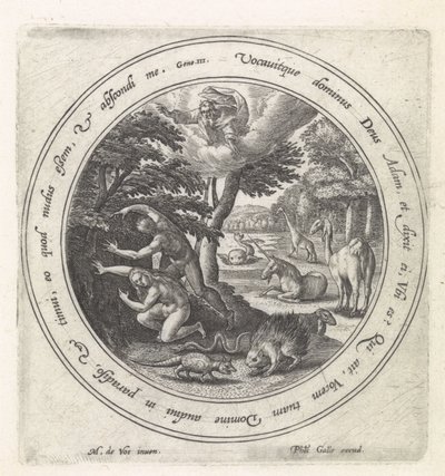 Adam und Eva verstecken sich vor Gott von Crispijn van de Passe (I)