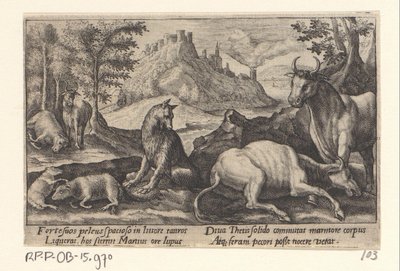 Psamathe verwandelt den Wolf in Marmor (Metamorphosen von Ovidius) von Crispijn van de Passe (I)