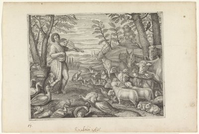 Orpheus bezaubert die Tiere mit seiner Musik von Crispijn van de Passe (II)