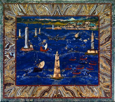 Tisch mit Darstellung des Hafens von Livorno, ca. 1601-04 von Cristofano & Ligozzi Jacopo (1547 1626) Gaffurri