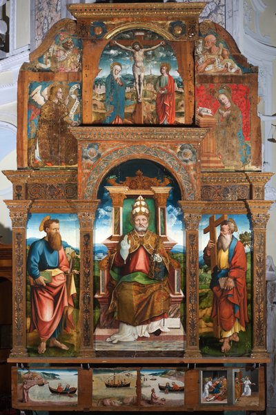 Polyptychon des heiligen Petrus im Stuhl von Cristoforo (fl.1525 1578) (attr.to) Pancalino