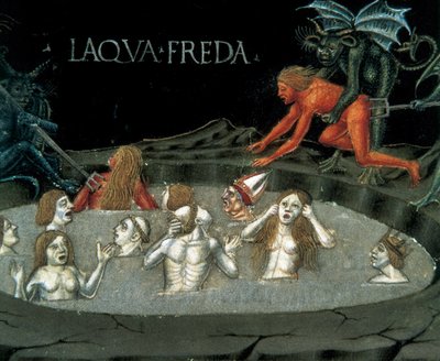 Darstellung eines Kreises der Unterwelt: Verdammte im kalten Wasser. Miniatur von Cristoforo De Predis (1440-1486) aus der Geschichte des Neuen Testaments von Cristoforo De Predis