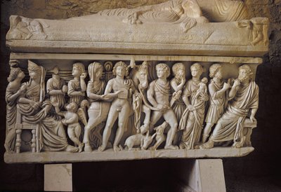 Hippolytus und Phaedra, Detail von der Seite eines Sarkophags von Croatian School