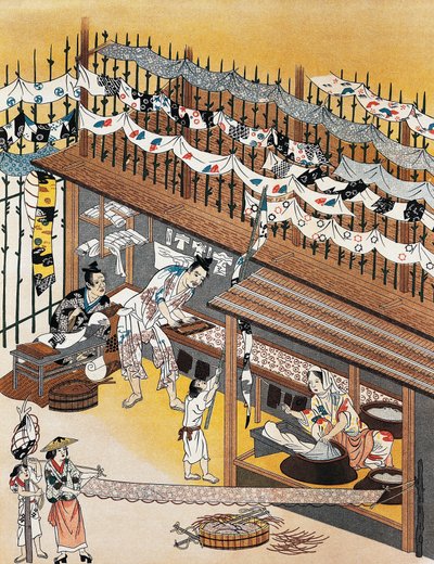 Handwerker bei der Arbeit, Malen von Seidenschirmen, Edo-Zeit (1600-1868) von Culture Edo