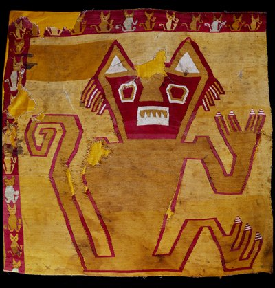 Präkolumbianische Kunst, Nazca-Kultur: Stofffragment mit zoomorpher Darstellung von Culture Nazca
