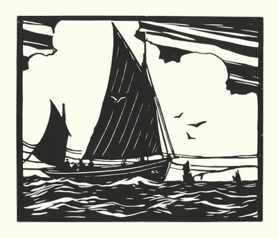 Fischerboote und Lastkähne: Deal Lugger (Holzschnitt) von Cyril A. Wilkinson