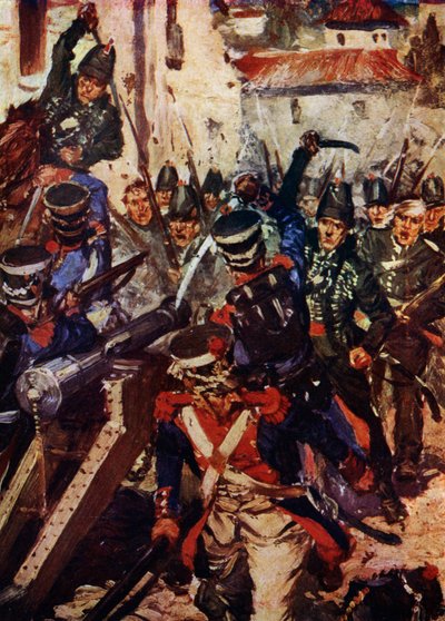 Die Rifle Brigade räumt ein Dorf (Farblithografie) von Cyrus Cuneo
