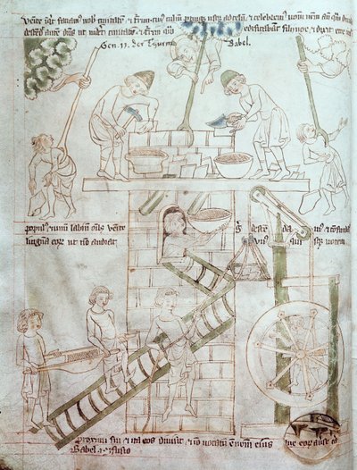Ms 23 C 124 fol.3 Der Bau des Turms von Babel, aus der Velislav-Bibel, ca. 1340 von Czech School