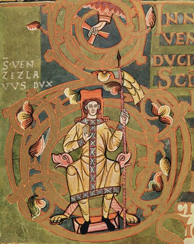 St. Wenzel (907-929) aus dem Vysehrad-Kodex, ca. 1085 von Czech School
