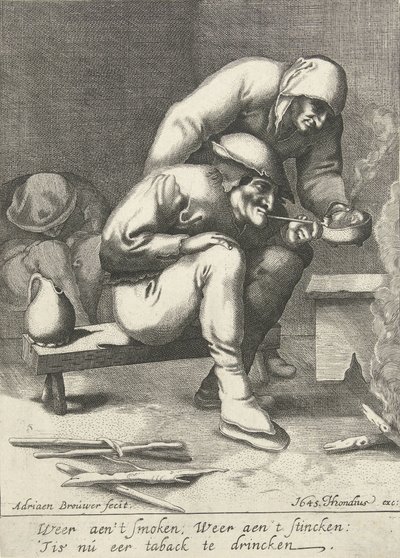 Rauchender Mann mit Frau im Hintergrund von D. van den Bremden