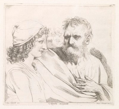 Junger Mann und ein alter Mann mit stechenden Augen, Figura incognita (Titel auf dem Objekt) von Damiano Pernati