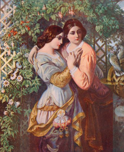 Shakespeare: Celia und Rosalind, Wie es euch gefällt, Akt I, Szene 3 von Daniel (after) Maclise