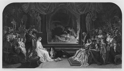 Die Theaterszene, Hamlet, aus dem Bild in der Vernon Gallery (Gravur) von Daniel (after) Maclise