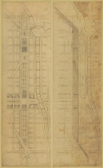 Tafel 78: 2 Zeichnungen aus dem Plan von Chicago, 1909: Vorgeschlagener Standort und Anordnung der... von Daniel Burnham