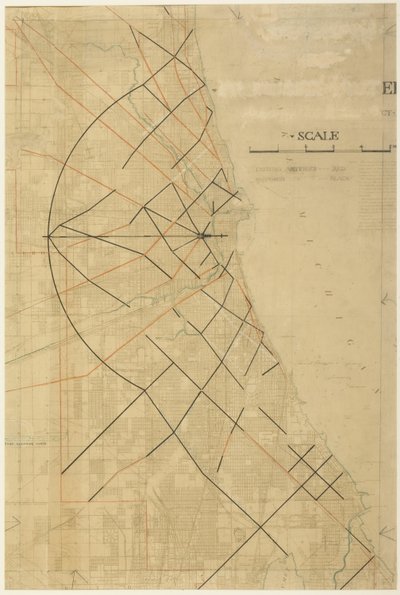 Tafel 91 aus dem Plan von Chicago, Chicago, Vorgeschlagene Diagonalstraßen von Daniel Burnham