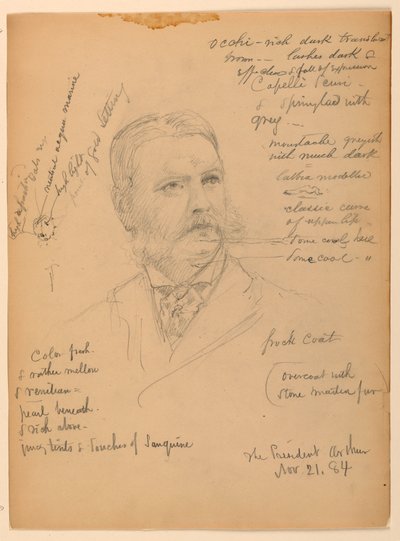 Zeichnung, Präsident Chester Alan Ar, 21. November 1884 von Daniel Huntington
