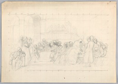 Zeichnung, Studie für "Wissenschaftliche Gruppe", 1858 von Daniel Huntington