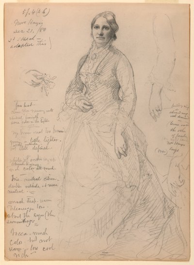 Mrs. Rutherford B. Hayes stehend, Studien von Arm und Händen von Daniel Huntington