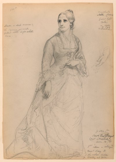 Mrs. Rutherford B. Hayes stehend, mit separater linker Handstudie von Daniel Huntington