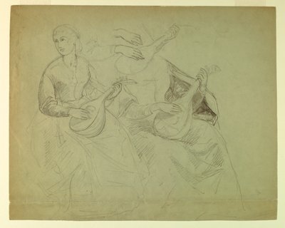 Skizzen einer Frau mit Laute, Studie für "Tizian zeigt die Grablegung Karl V. und Clemens VII." von Daniel Huntington