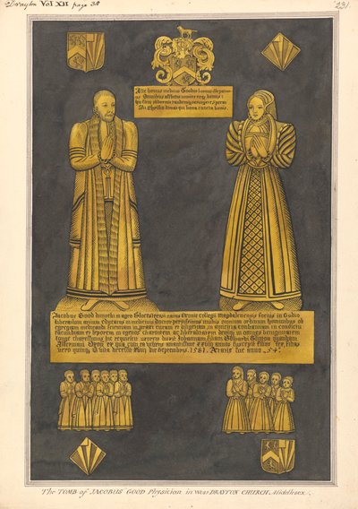 Messingplatte für Dr. James Goode und seine Frau Joan, Tochter von Edward Clinton, West Drayton Kirche von Daniel Lysons