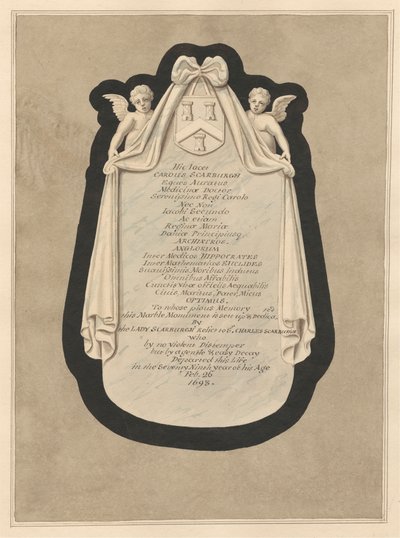 Gedenkstätte für Carous Scarburgh aus der Kirche von Cranford von Daniel Lysons