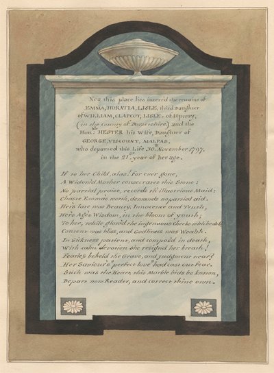 Denkmal für Emma Horatia Lisle aus der Hampton Church von Daniel Lysons