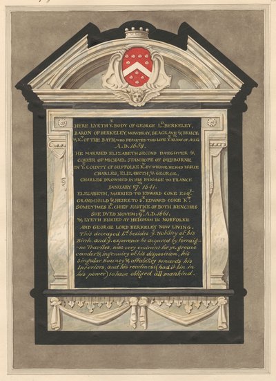 Gedenkstätte für George Lord Berkeley aus der Cranford Kirche von Daniel Lysons
