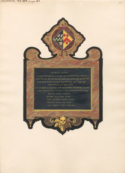 Gedenkstätte für Mary Heigham aus der East Ham Kirche von Daniel Lysons
